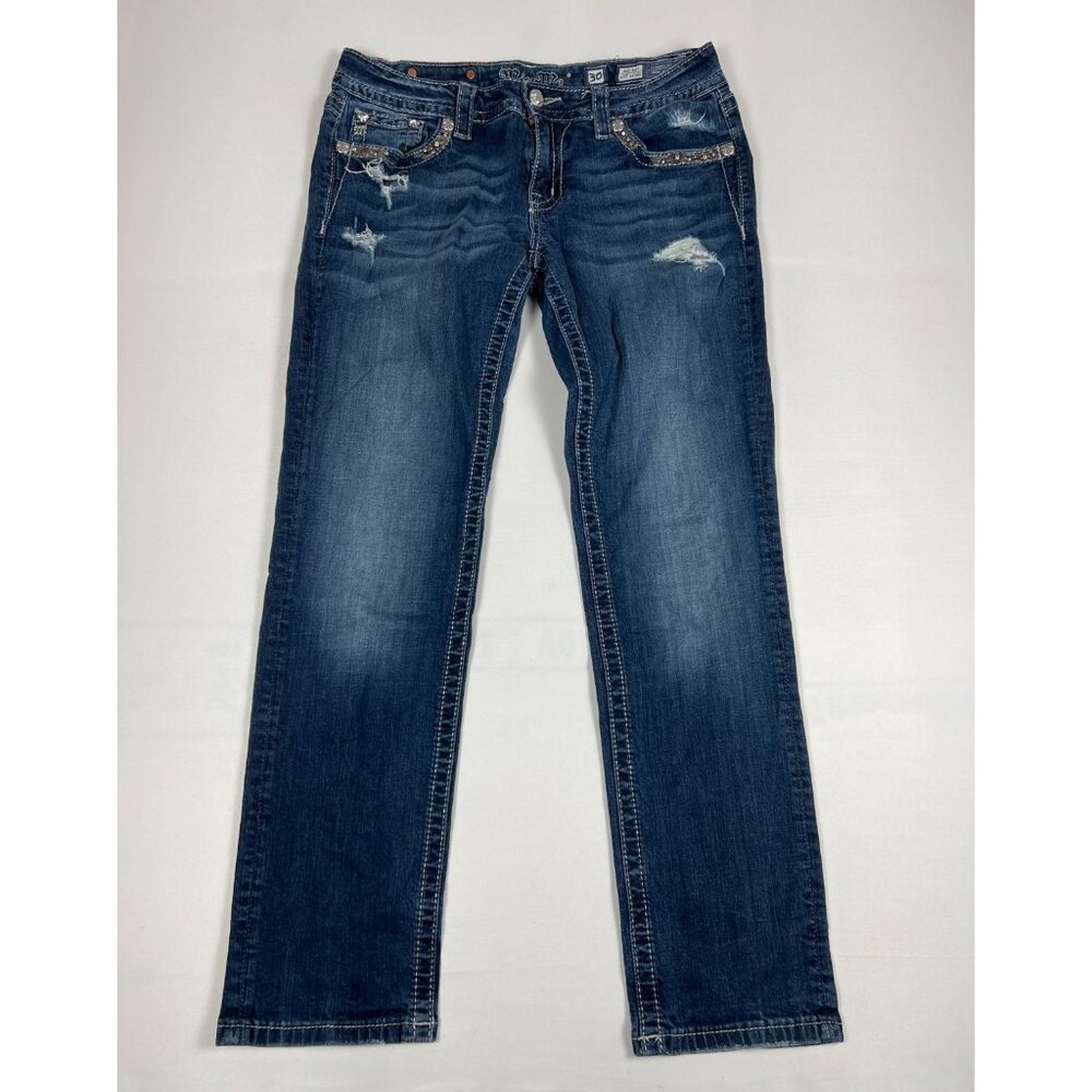 Miss Me Women’s 30 Mid-Rise Easy Skinny Jeans Distressed Embellished JE8290ESR